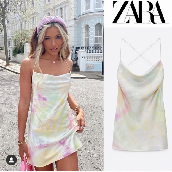 ZARA SATIN MINI DRESS DIE TYE BLOGGER’S FAVORITE - Picture 7 of 10